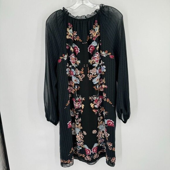 Sophie Max Black Boho Peasant Long sheer Sleeve Lined Floral size large womens - Picture 10 of 13